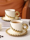 Tasse Mug en Céramique avec Sous Tasse Motif Perles-Blanc