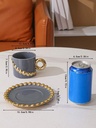 Tasse Mug en Céramique avec Sous Tasse Motif Perles-Bleu ciel 
