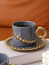 Tasse Mug en Céramique avec Sous Tasse Motif Perles-Bleu ciel 
