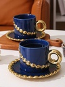 Tasse Mug en Céramique avec Sous Tasse Motif Perles-Bleu foncé