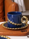 Tasse Mug en Céramique avec Sous Tasse Motif Perles-Bleu foncé