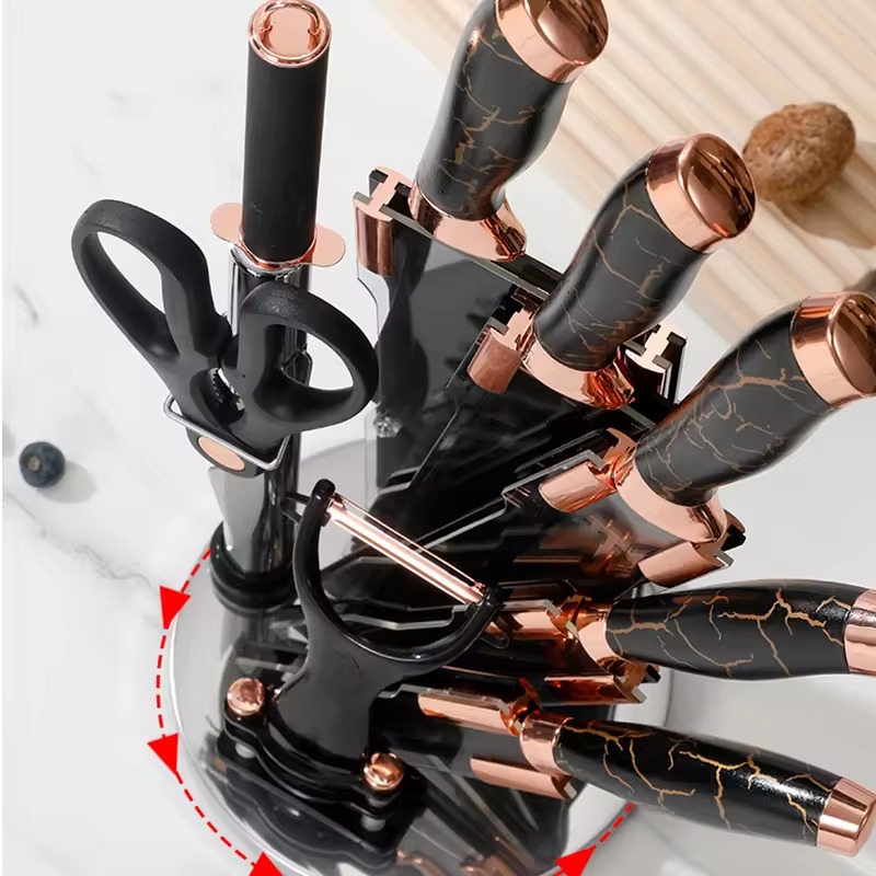 BOBSSEN Ensemble De Couteaux De Cuisine 9 Pièces Avec Support-Noir