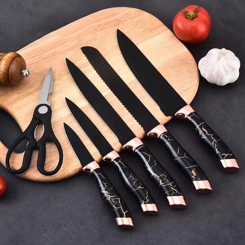 BOBSSEN Ensemble De Couteaux De Cuisine Avec Support 7 Pièces-Noir