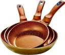 Golden House Série De 3 Poêles En Granite Antiadhésif Effet Cuivre