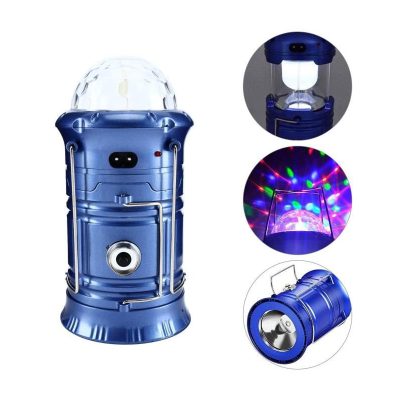 Torche Camping Light 3 en 1 rechargeable - Lampe Led Multicolore avec Jeu de Lumière-Bleu