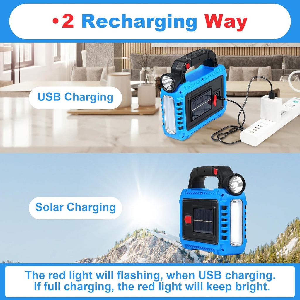 Torche Lampe portable Multifonctionnelle Solaire-Bleu