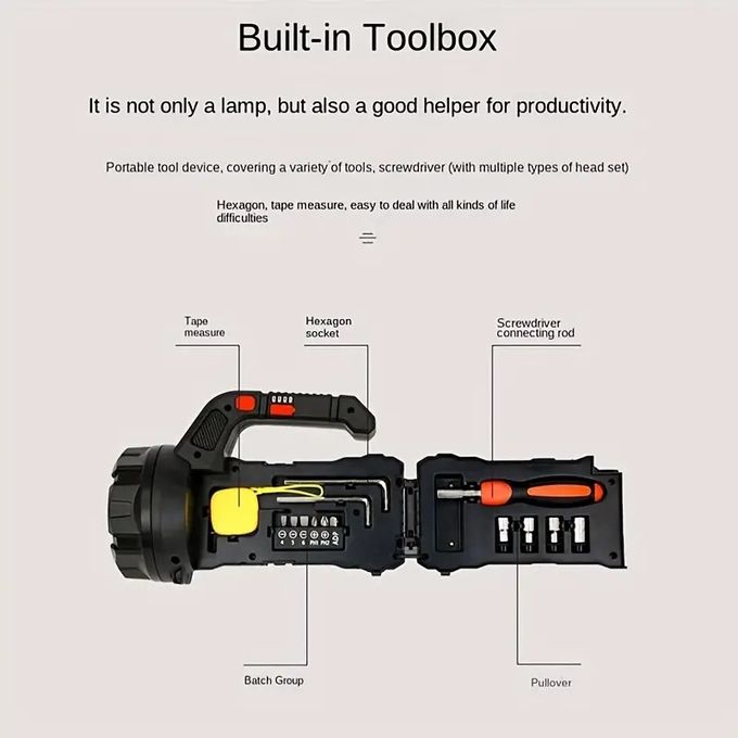 Torche Lampe Portable avec Boîte à outils intégrée ,Lampe De Poche À Charge Rapide De Type C