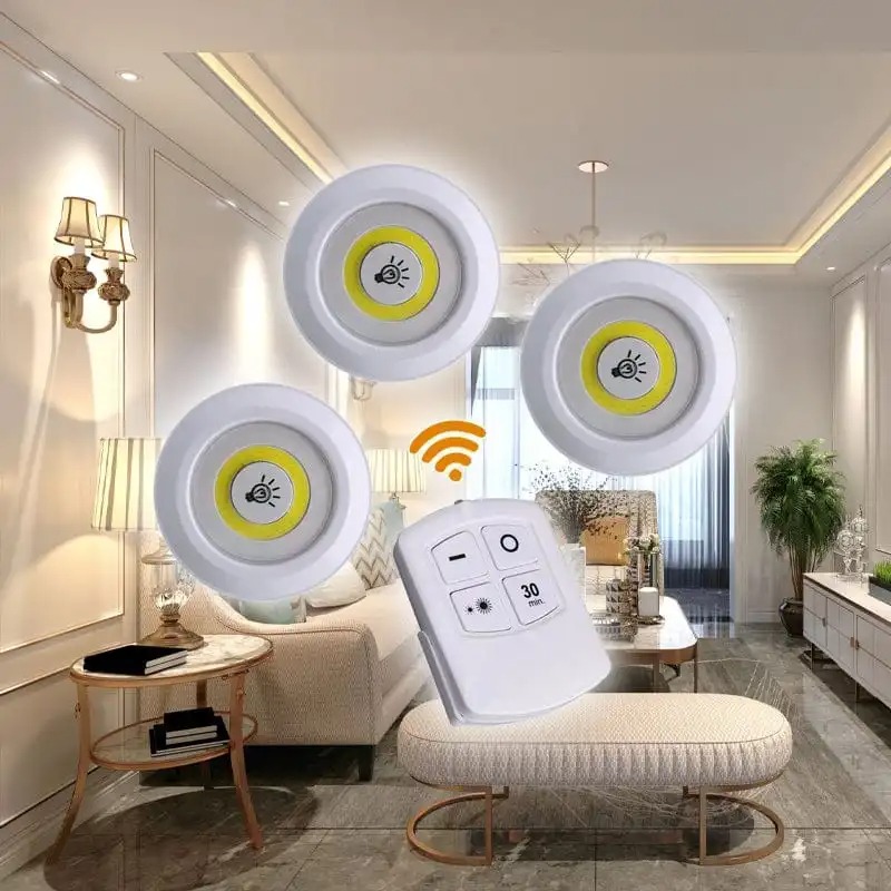 Lot De 3 Spots Led Sans Fils Avec Télécommande