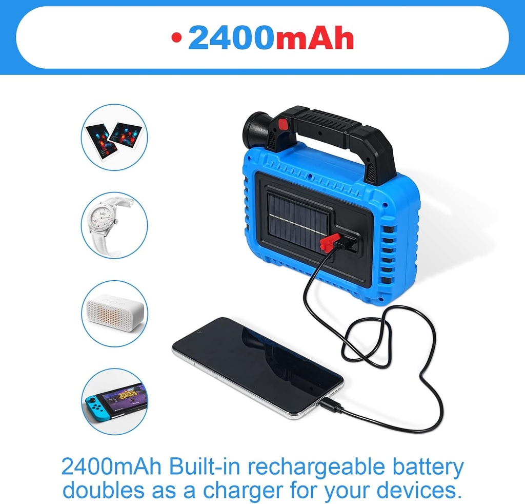 Torche Lampe portable Multifonctionnelle Solaire-Bleu