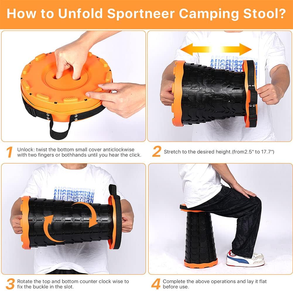 Tabouret Télescopique Pliant Orange Portable