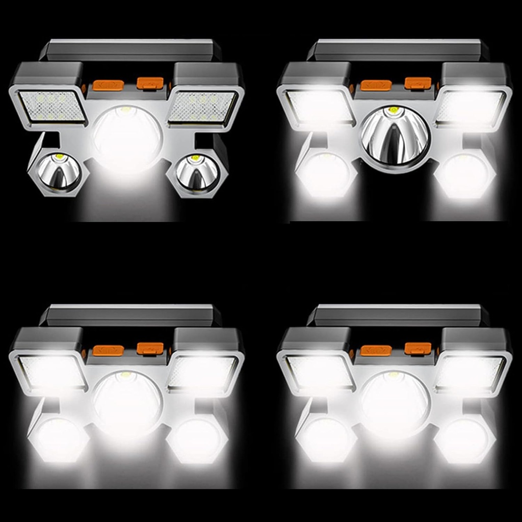  Lampe Frontale LED Rechargeable 5 Têtes – 5 W – Étanche – Avec Bandeau Bleu 