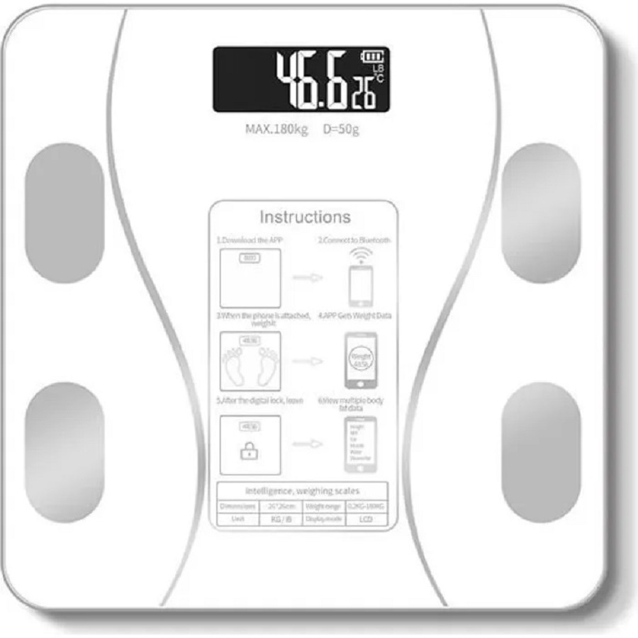 Balance Numérique Connectée Intelligente 28X28 Cm Max 180Kg - Blanc 