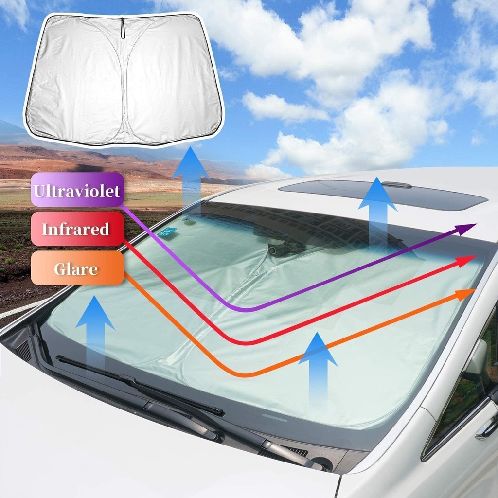 Pare-Soleil Pliable Anti-UV Pour Pare-Brise Avant – 150 x 70 cm Avec Sacoche de Rangement