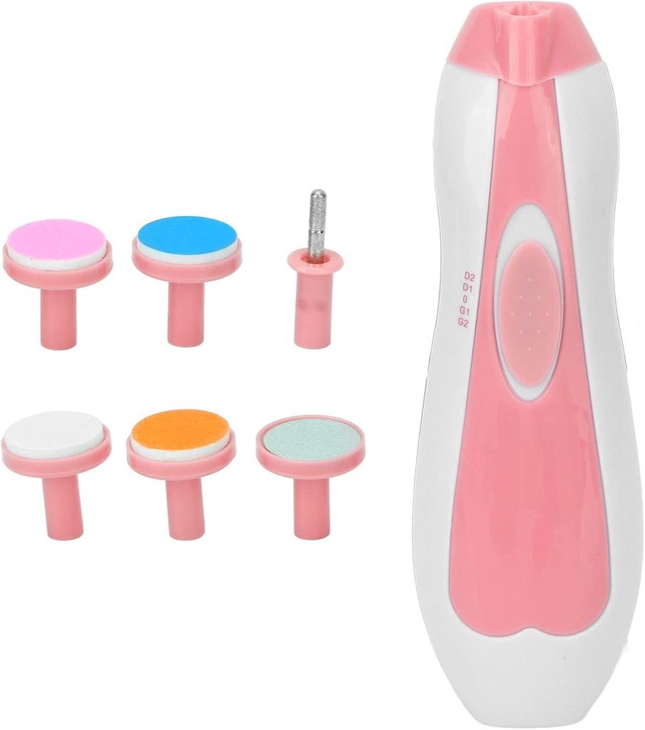 Lime à Ongles Électrique Rose Pour Bébé – 6 Têtes Interchangeables – Lumière LED 