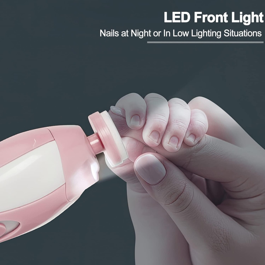 Lime à Ongles Électrique Rose Pour Bébé – 6 Têtes Interchangeables – Lumière LED 