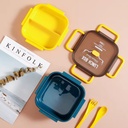 Boîte à Gouter carré Lunch Box Avec 3 Compartiments et Cuillère et fourchette En Plastique Alimentaire Sans BPA 1000ml 