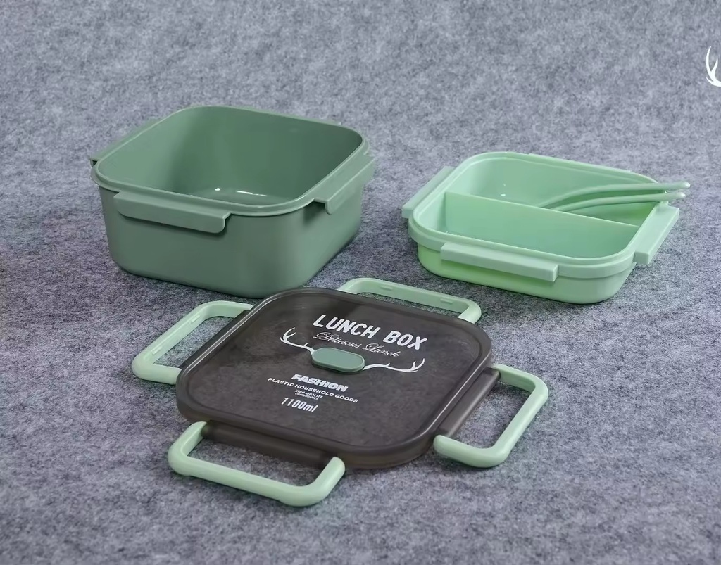 Boîte à Gouter carré Lunch Box Avec 3 Compartiments et Cuillère et fourchette En Plastique Alimentaire Sans BPA 1000ml 