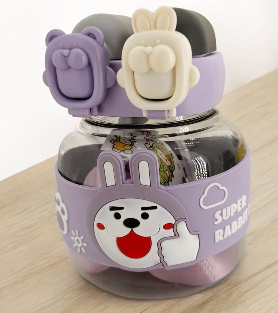 Gourde Enfant Violet 1000 ml Sans BPA – Motif Lapin & Ours
