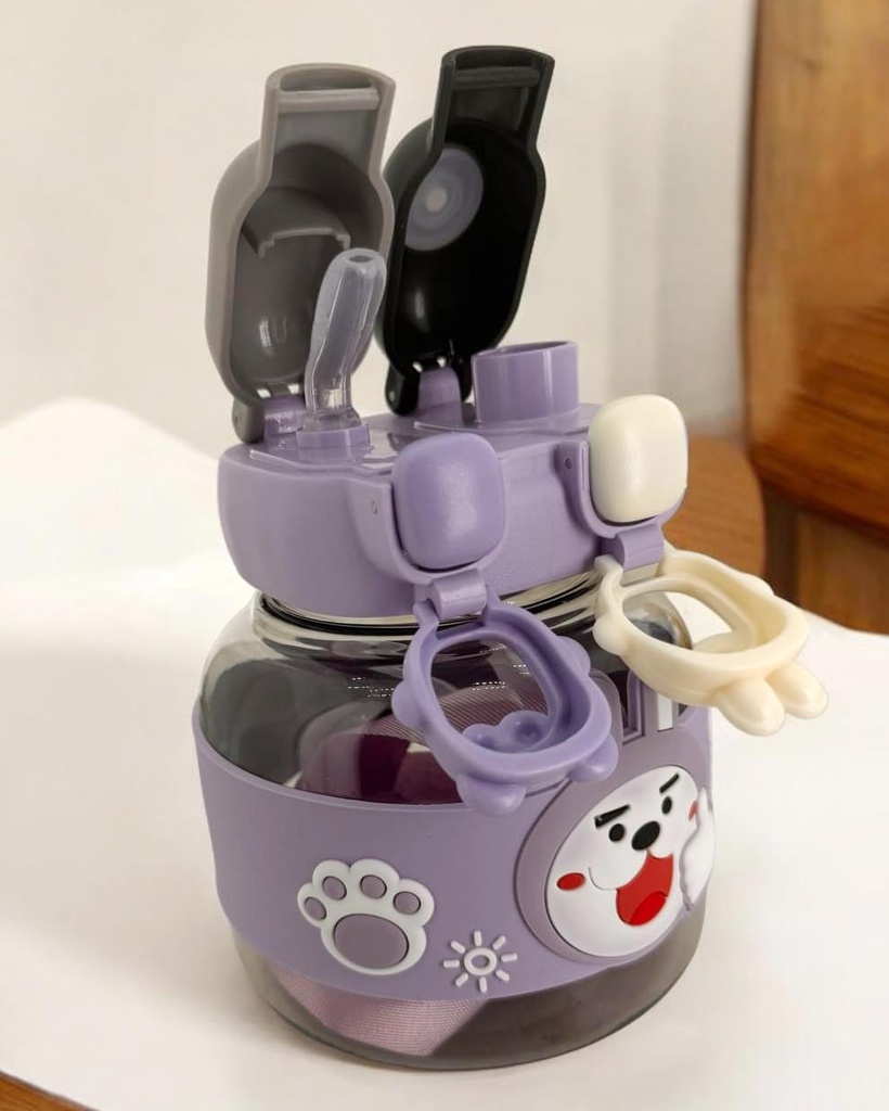 Gourde Enfant Violet 1000 ml Sans BPA – Motif Lapin & Ours
