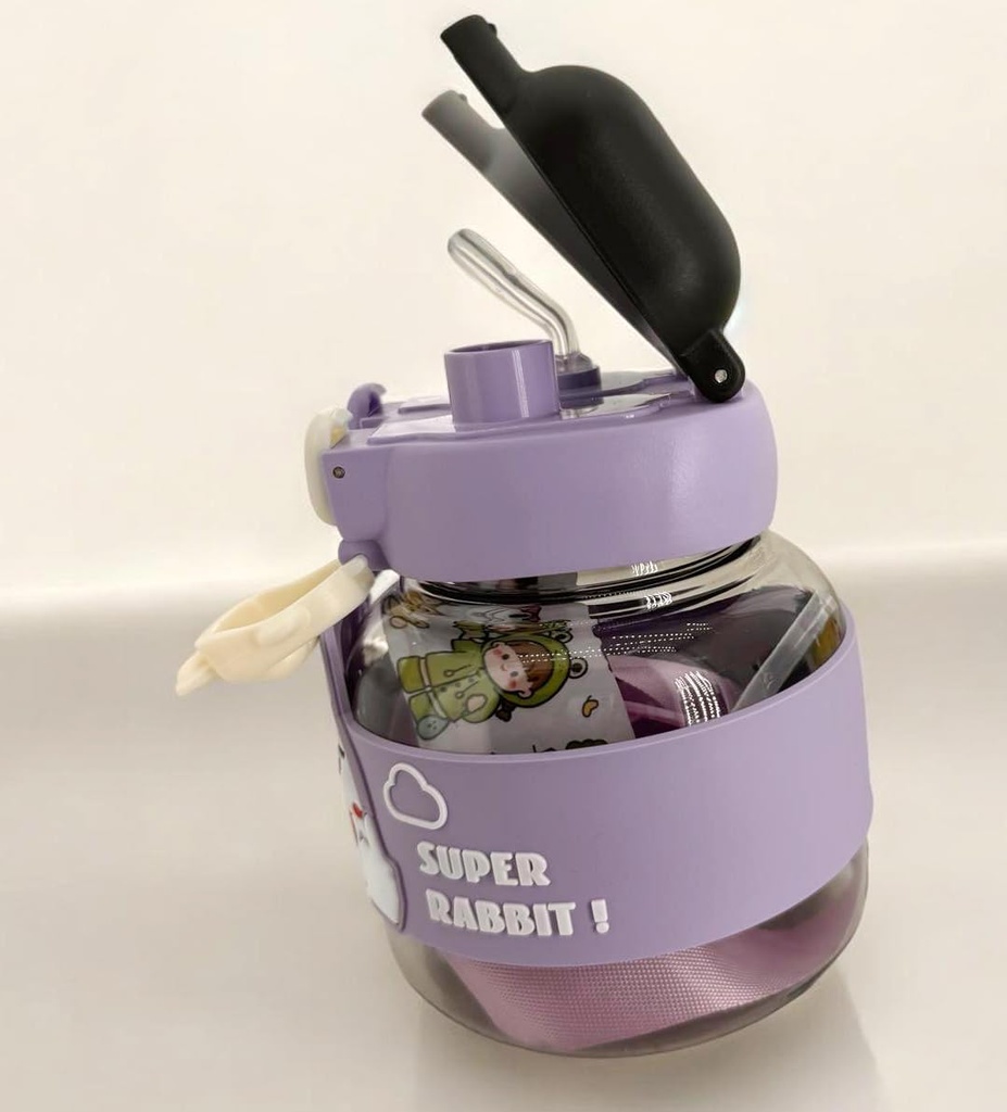 Gourde Enfant Violet 1000 ml Sans BPA – Motif Lapin & Ours