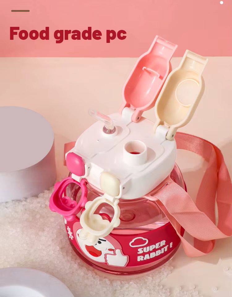 Gourde Enfant Rose 1000 ml Sans BPA – Motif Lapin & Ours