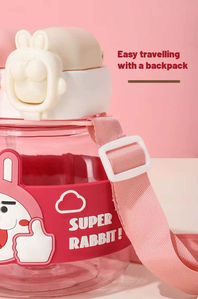 Gourde Enfant Rose 1000 ml Sans BPA – Motif Lapin & Ours