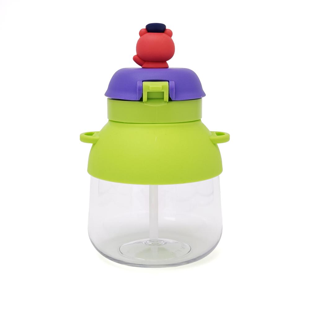 Gourde Enfant Maternelle avec Paille et Bouchon Rabattable – 670 ml – Vert & Violet