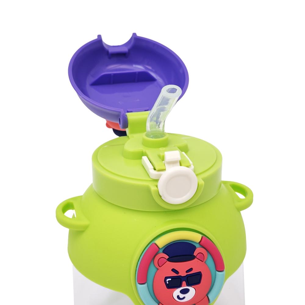 Gourde Enfant Maternelle avec Paille et Bouchon Rabattable – 670 ml – Vert & Violet