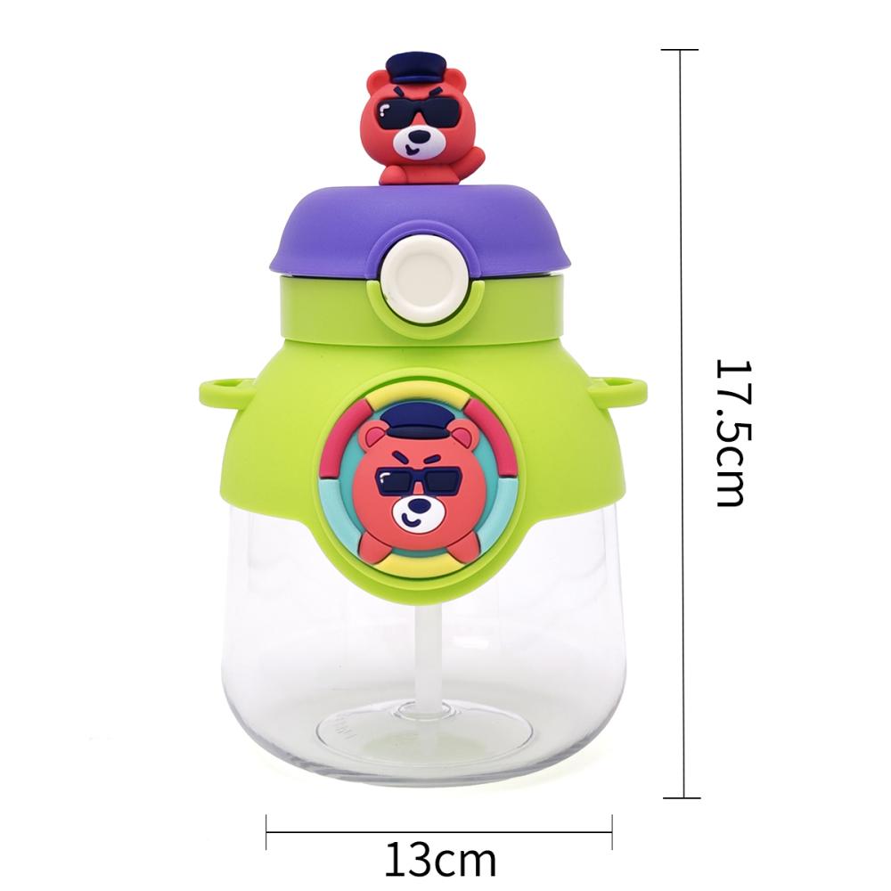 Gourde Enfant Maternelle avec Paille et Bouchon Rabattable – 670 ml – Vert & Violet
