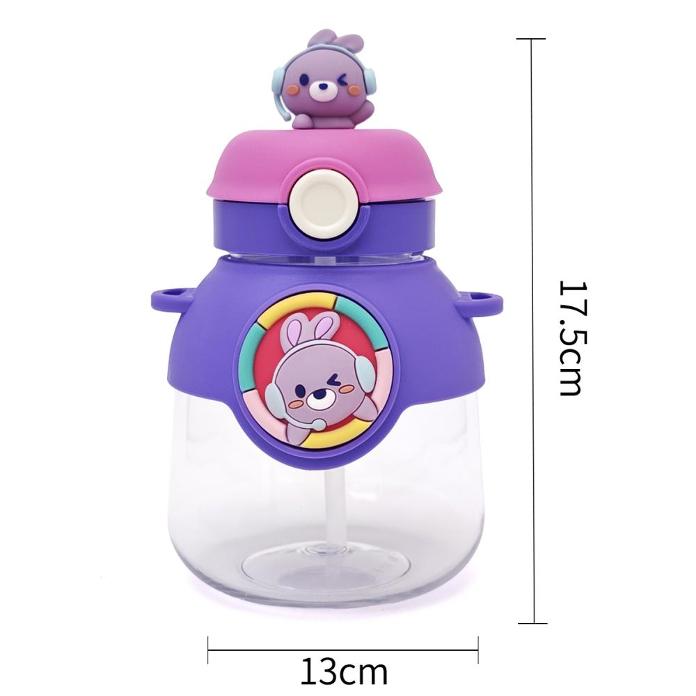Gourde Enfant Maternelle avec Paille et Bouchon Rabattable – 670 ml – Violet & Rose