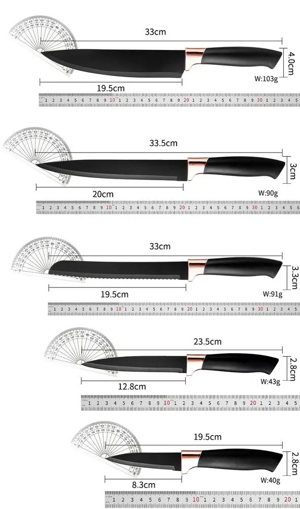 Ensemble de Louches et couteaux et planche avec support-Noir