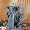 Ensemble de Louches et couteaux et planche avec support-Gris