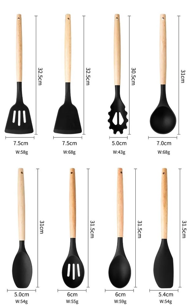 Ensemble de Louches et couteaux et planche avec support-Gris