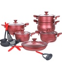 Hascevher Batterie de cuisine Granite 17 pièces-Rouge