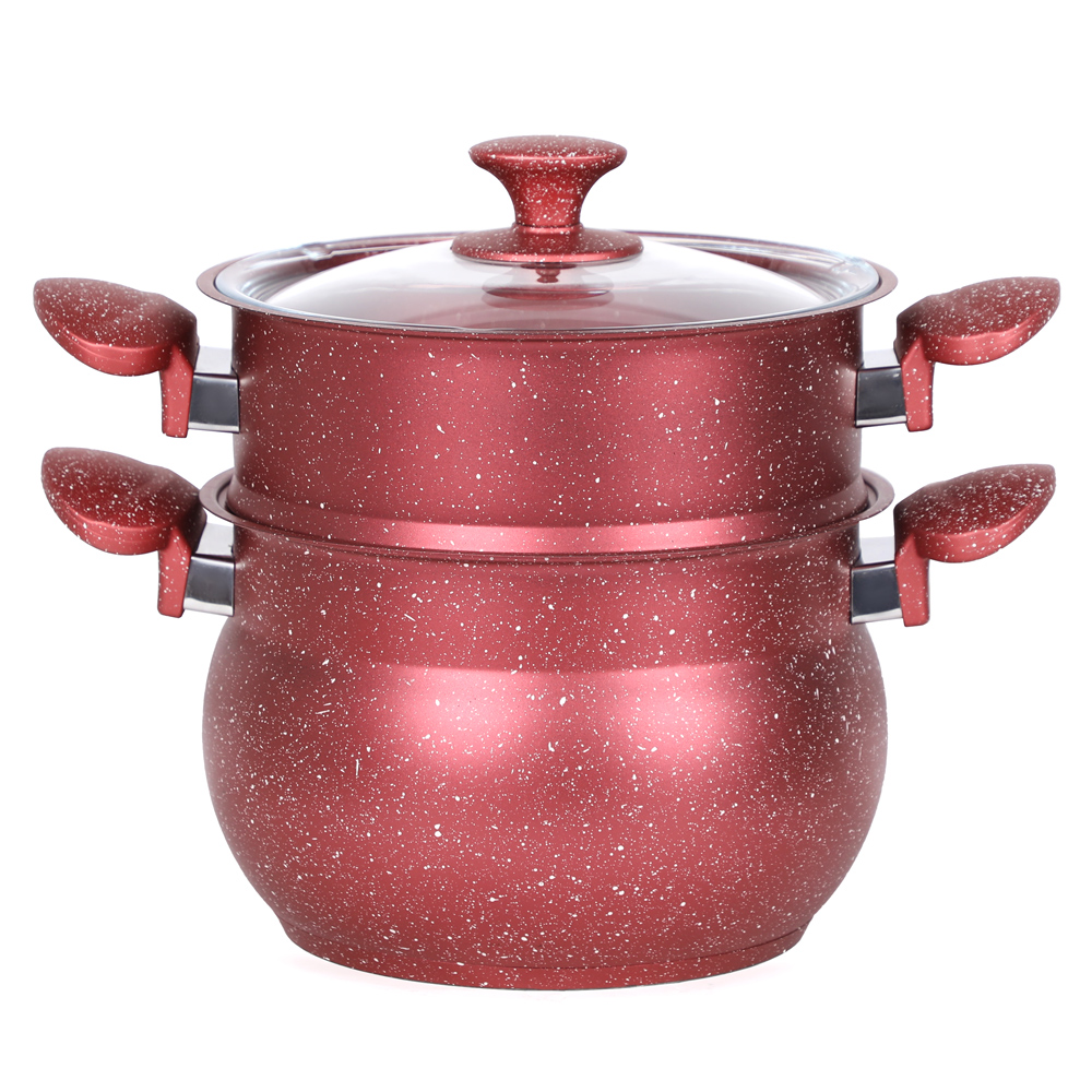 Hascevher Batterie de cuisine Granite 17 pièces-Rouge