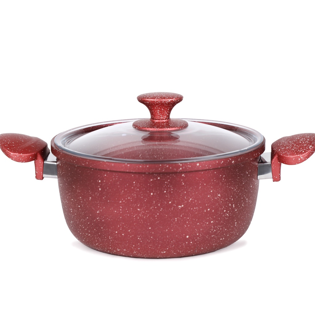 Hascevher Batterie de cuisine Granite 17 pièces-Rouge