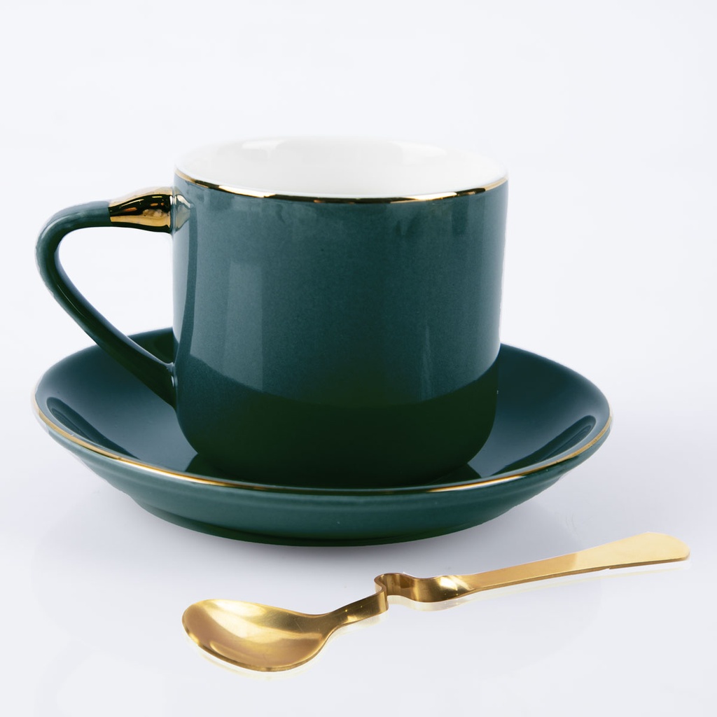 Service à café au lait en céramique pour 6 personnes - 22 pièces -Vert Olive
