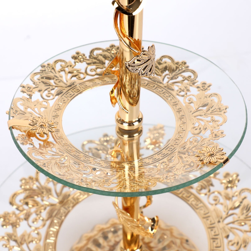 Support Présentoir a Gâteau 2 Étages Forme Rond-Doré