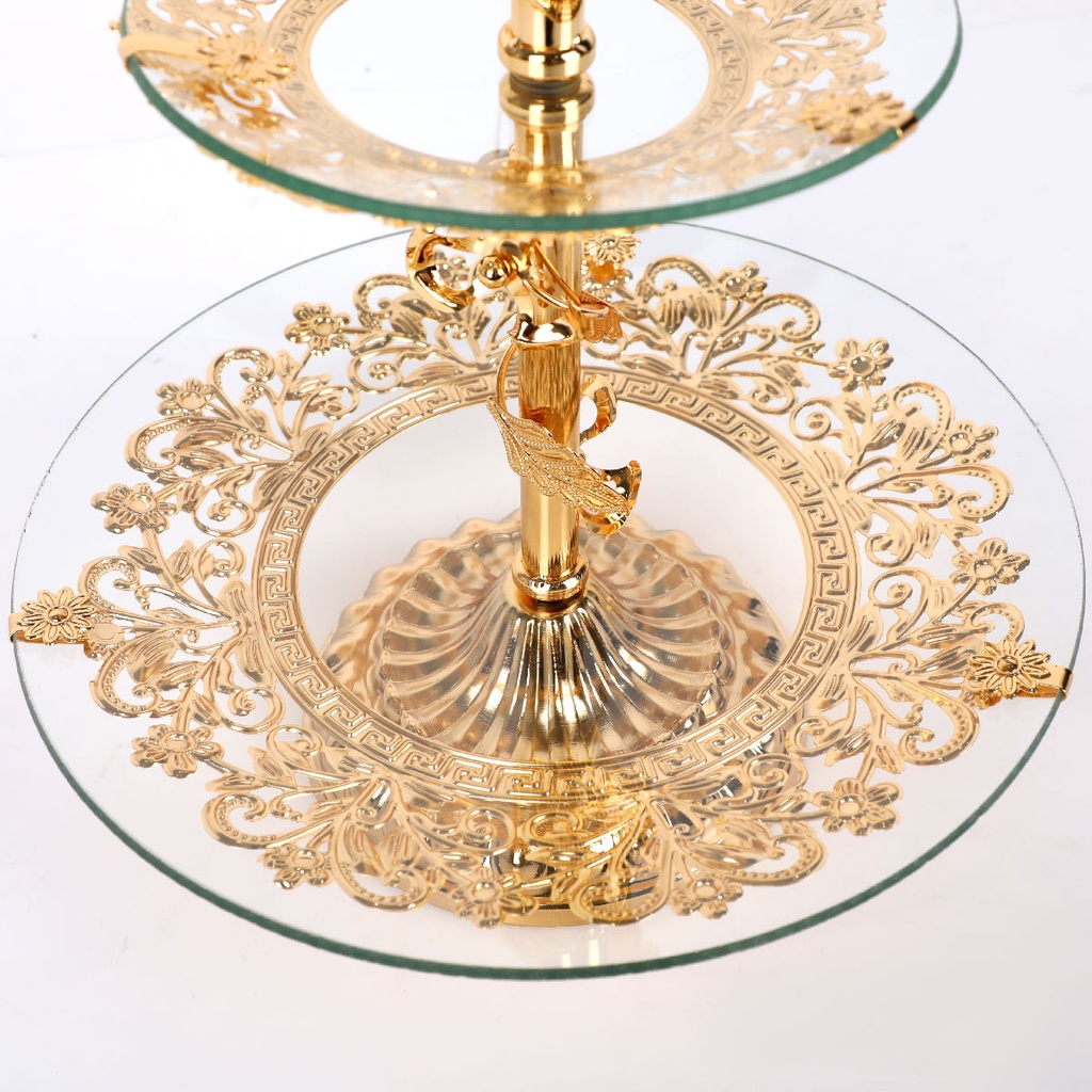 Support Présentoir a Gâteau 2 Étages Forme Rond-Doré