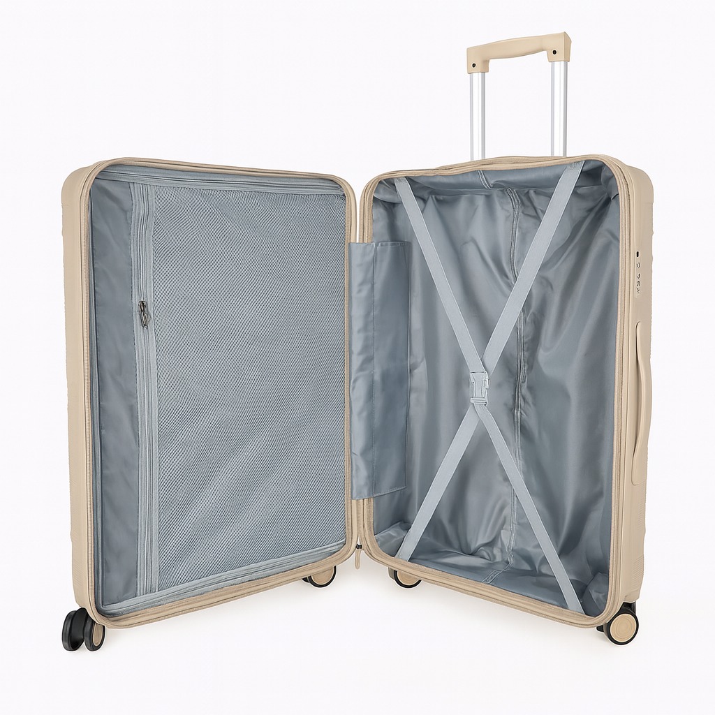 Série de 3 Valises en PP Incassable FENIX Beige Roues Amovibles 360°