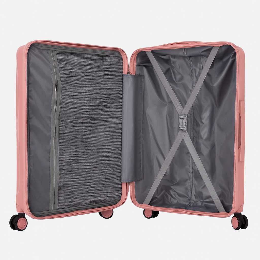 Série de 3 Valises en PP Incassable FENIX Rose Roues Amovibles 360°