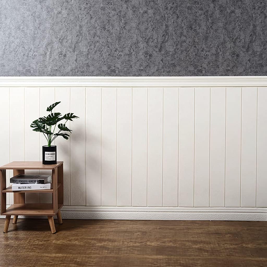 Panneau Mural 3D Adhésif Anti-Humidité – 77×70 cm – Blanc Motif Rainuré