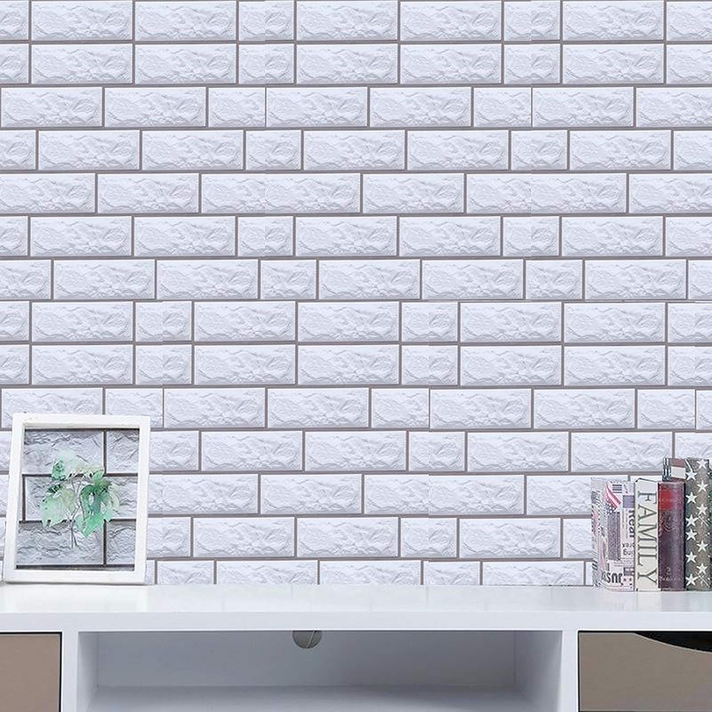 Panneau Mural 3D Adhésif Anti-Humidité – 77×70 cm – Blanc avec Bordure Grise