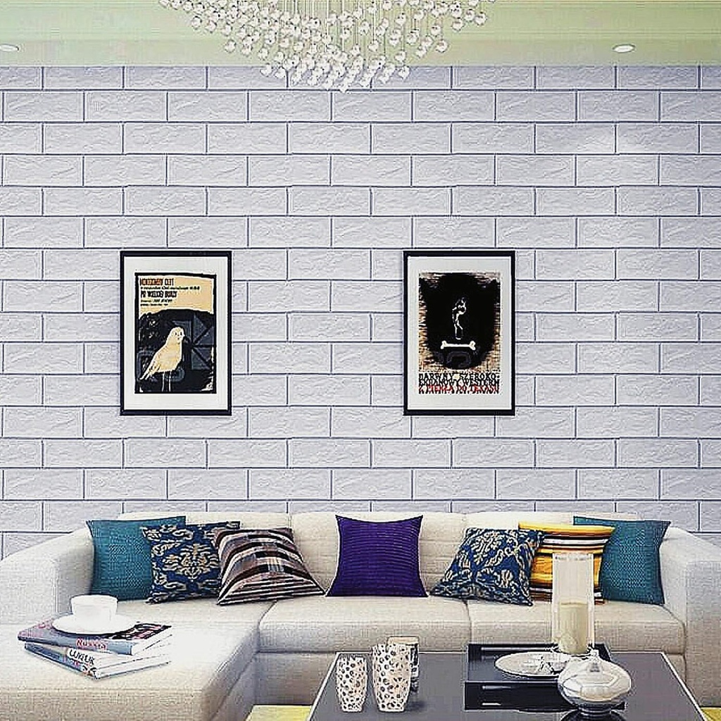 Panneau Mural 3D Adhésif Anti-Humidité – 77×70 cm – Blanc avec Bordure Grise