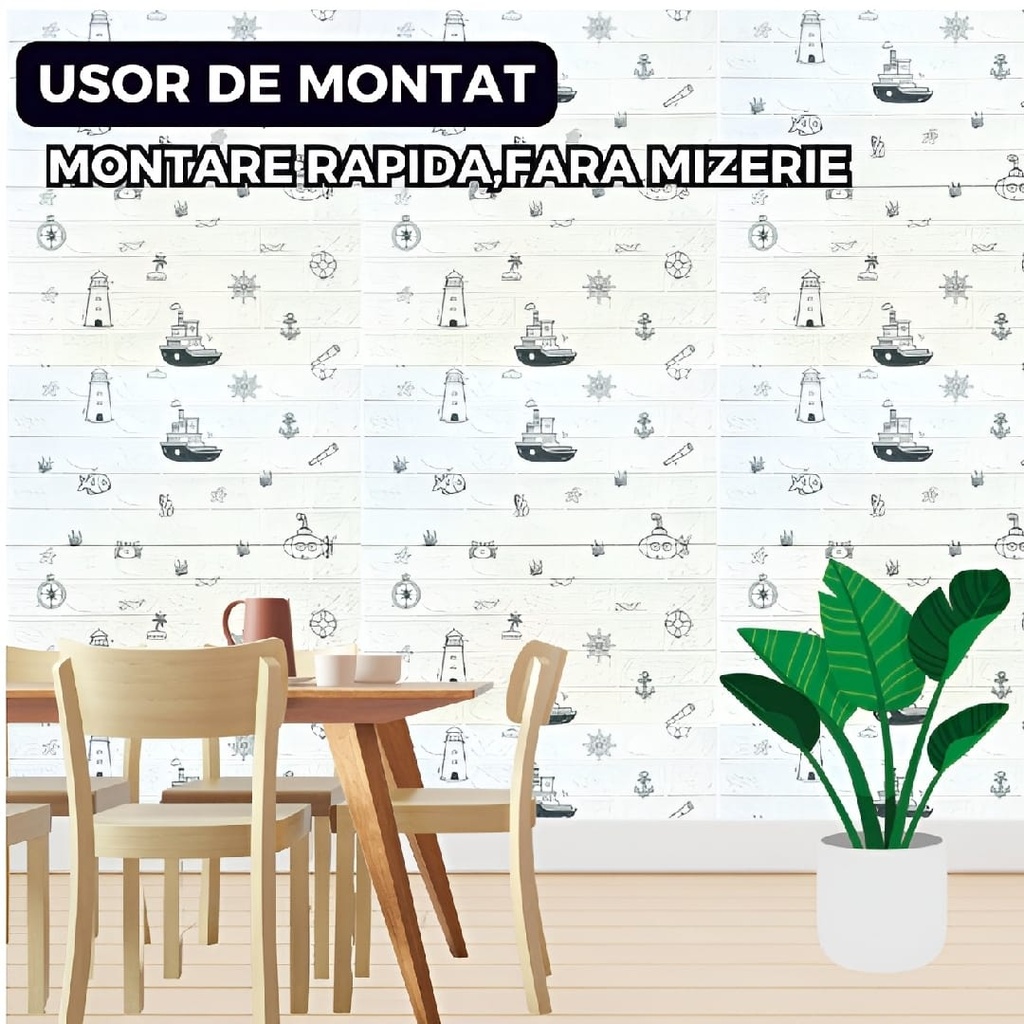 Panneau Mural 3D Adhésif Anti-Humidité – 77×70 cm – Motif Marin