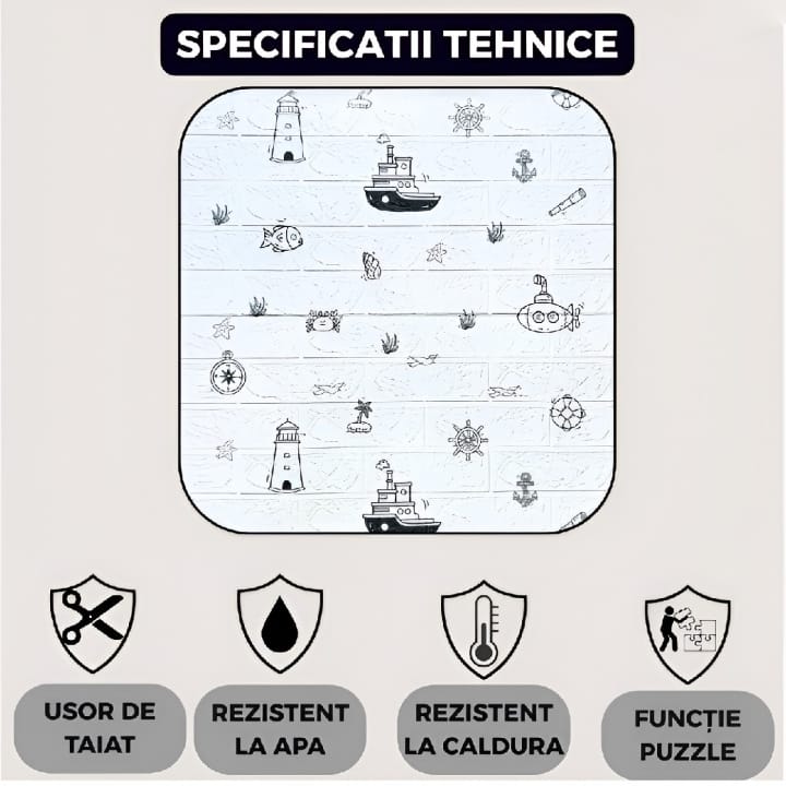 Panneau Mural 3D Adhésif Anti-Humidité – 77×70 cm – Motif Marin