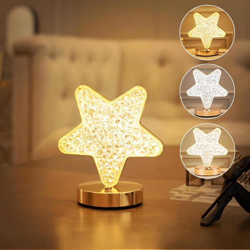 Lampe de Table Rechargeable Forme Étoile – Style Diamant Avec Tactile