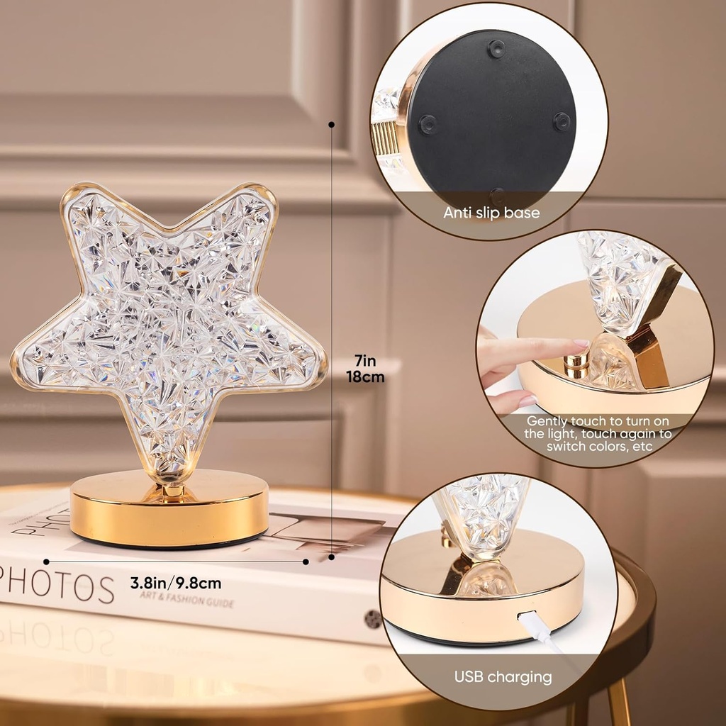 Lampe de Table Rechargeable Forme Étoile – Style Diamant Avec Tactile