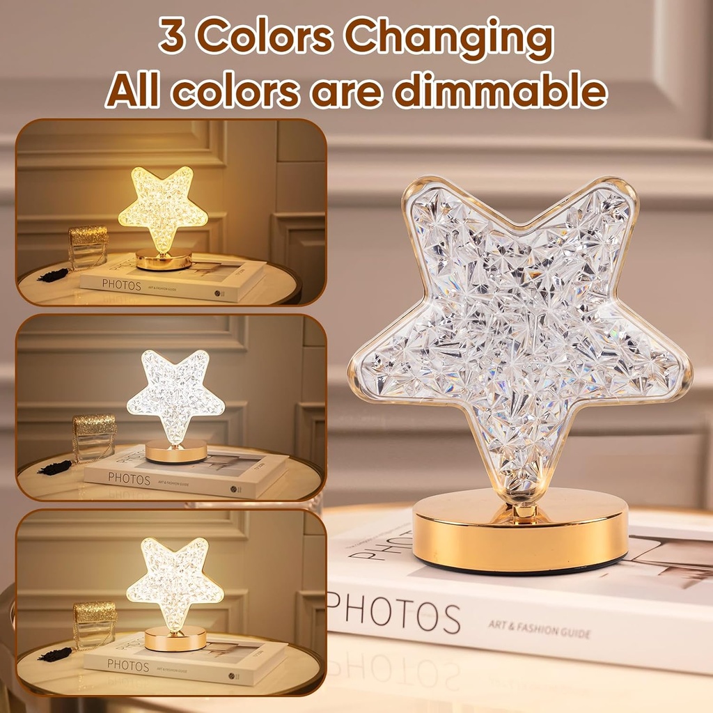 Lampe de Table Rechargeable Forme Étoile – Style Diamant Avec Tactile