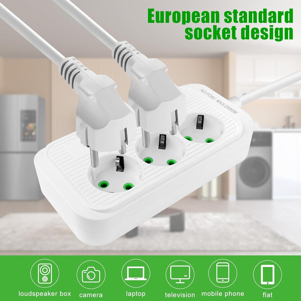 Multiprise  Avec 3 Prises AC, 4 Ports USB-A & 1 Port USB-C